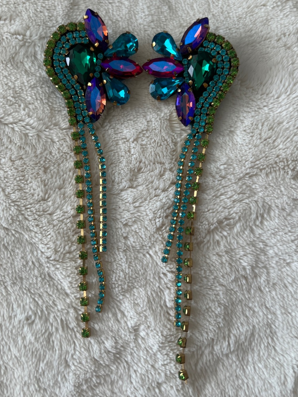 Vibrant Teal & Green Crystal Dangle Earrings